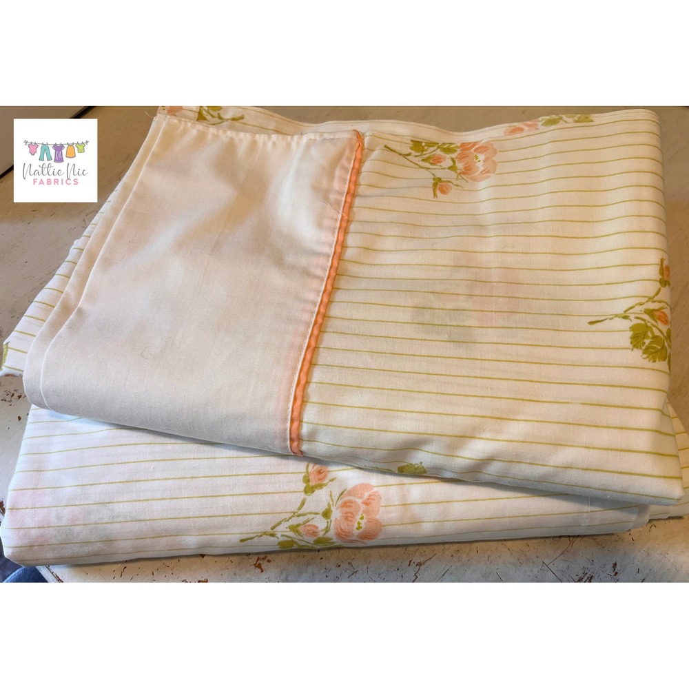 Twin Flat Vintage Striped floral sheet, Roger Baugh, Springmaid